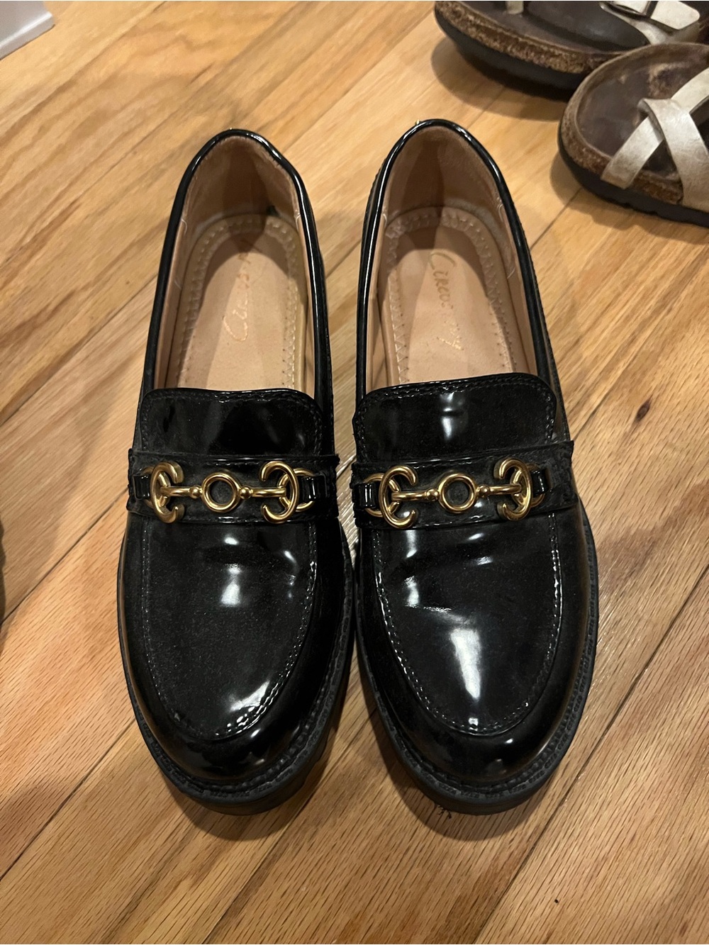 Circus by Sam Edelman Black Patent Loafers with Gold Bit